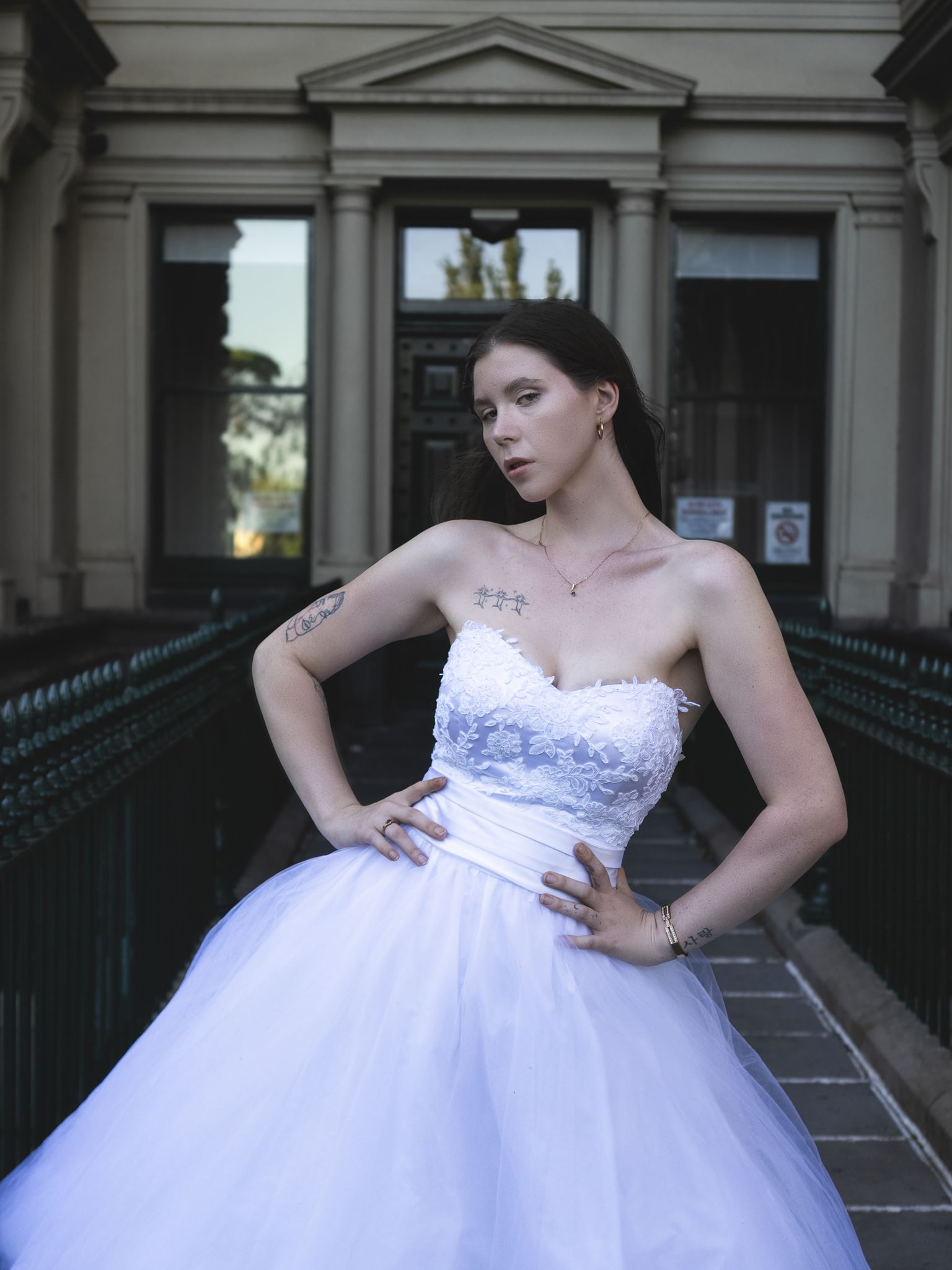 Bridal couture detail — lace bodice and atelier-made dress, Melbourne